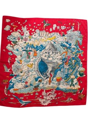 Luxury 90cm Silk SUR MON NUAGE Scarf Red